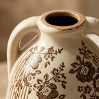 Rustic Sepia Floral and Stripe Twin-Handled Vase