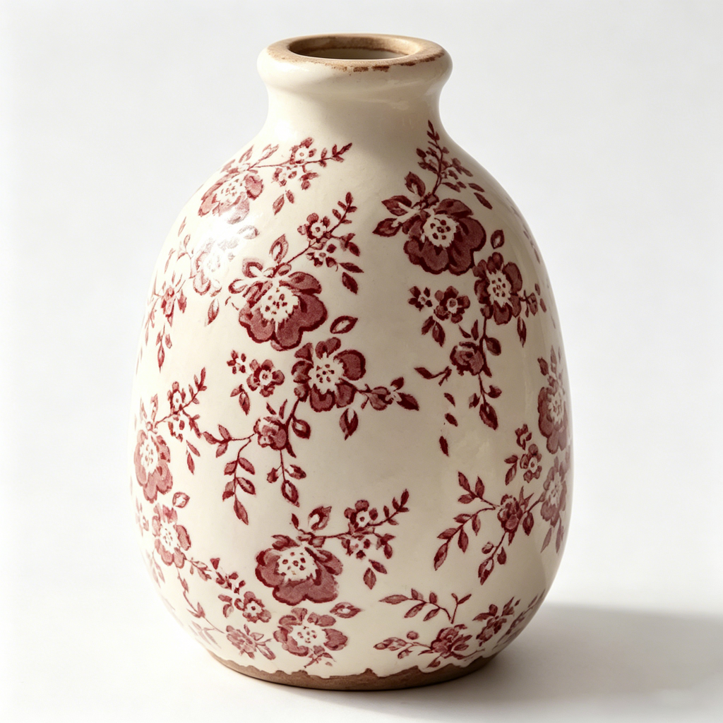 Rustic Cranberry Floral Ceramic Vase