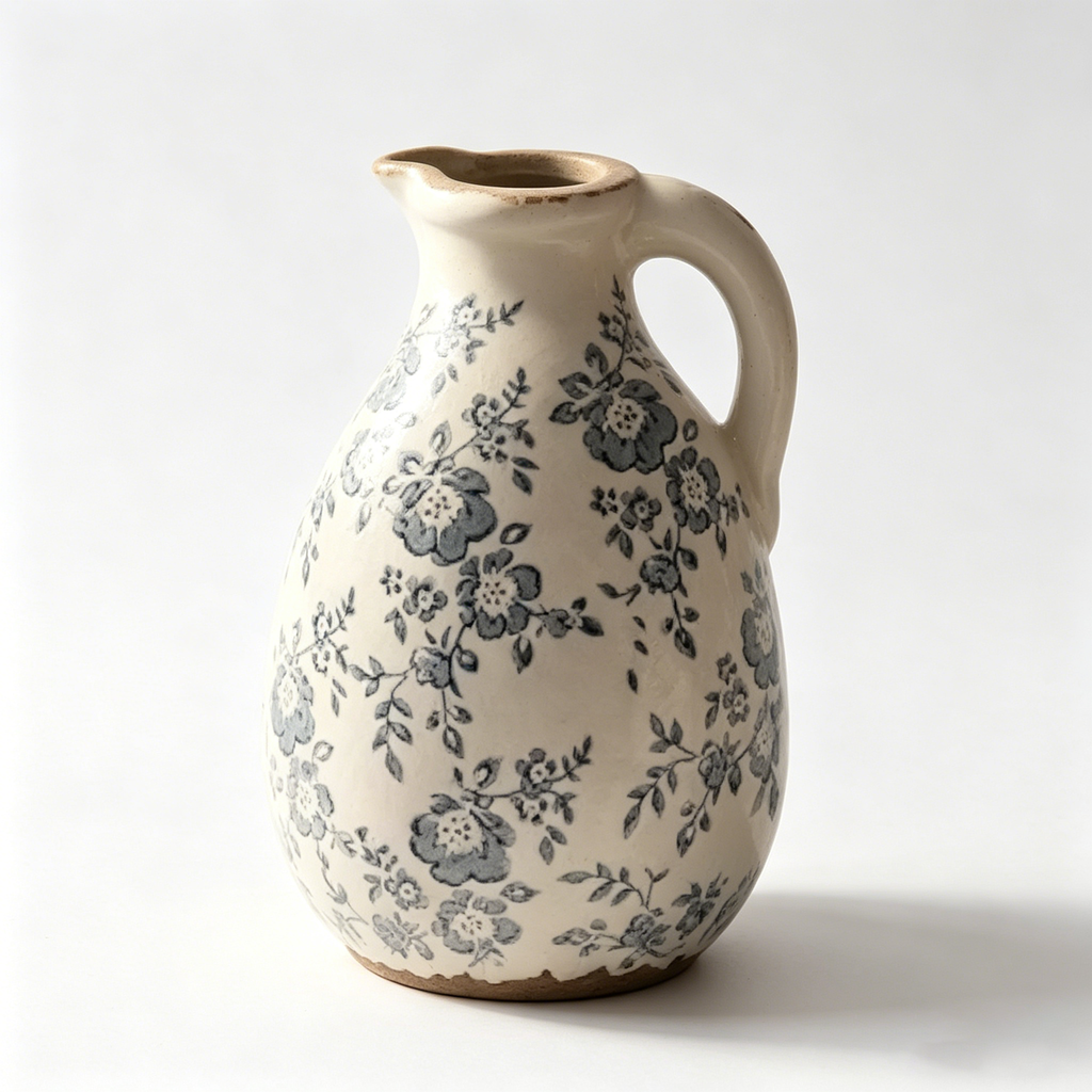 Rustic Slate Floral Ceramic Pitcher Vase