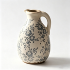 Rustic Slate Floral Ceramic Pitcher Vase
