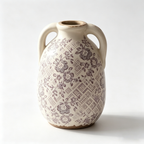 Rustic Plum Floral and Lattice Ceramic Vase