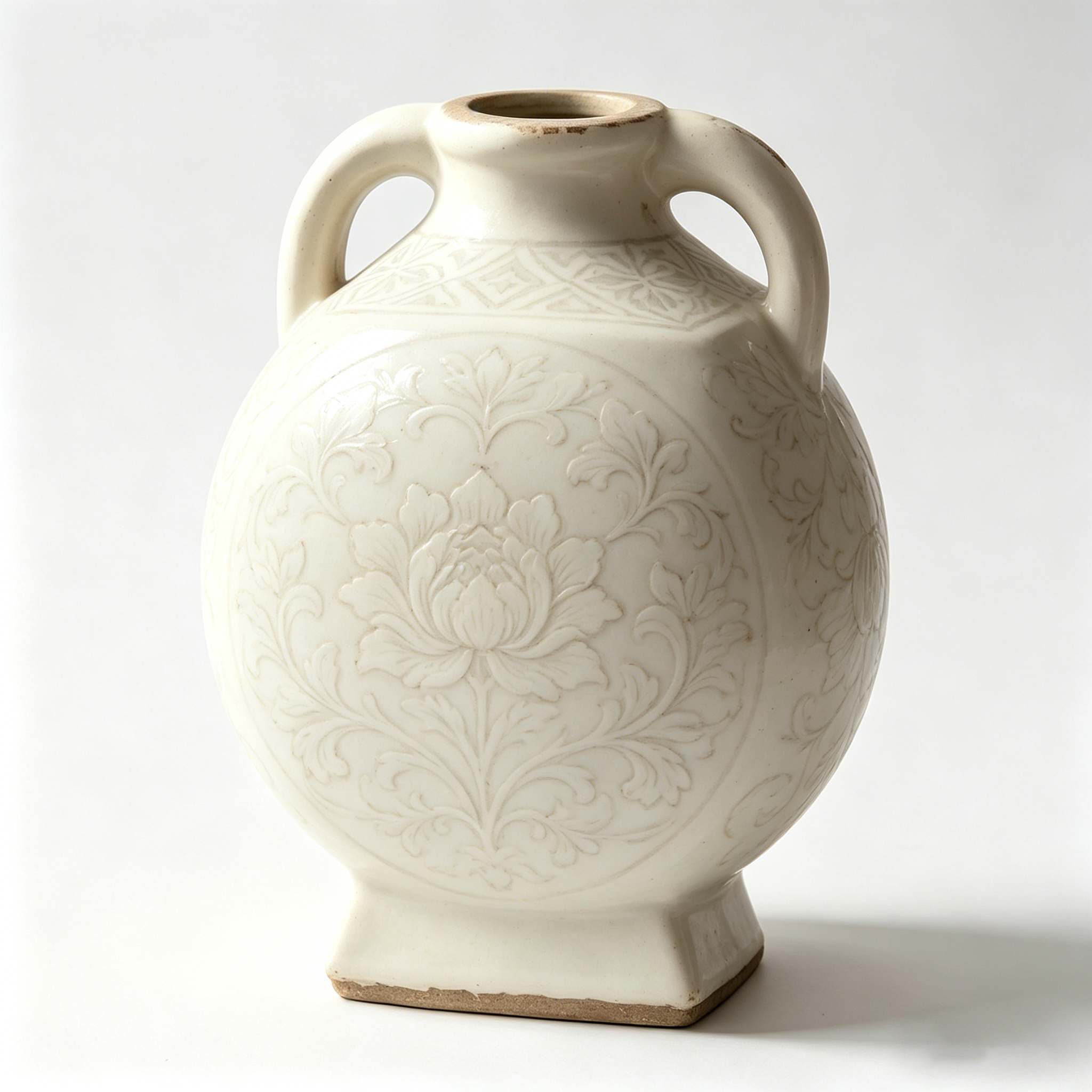 Vintage-Inspired Ivory Embossed Floral Ceramic Vase