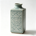 Vintage-Inspired Celadon Geometric Square Ceramic Vase
