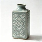 Vintage-Inspired Celadon Geometric Square Ceramic Vase