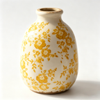 Vintage-Inspired Mustard Floral Ceramic Vase