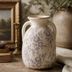 Rustic Lavender Floral Twin-Handled Ceramic Vase