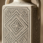 Vintage-Inspired Geometric Ceramic Handled Vase