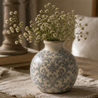 Rustic Grey Damask Ceramic Globe Vase