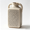Vintage-Inspired Geometric Ceramic Handled Vase