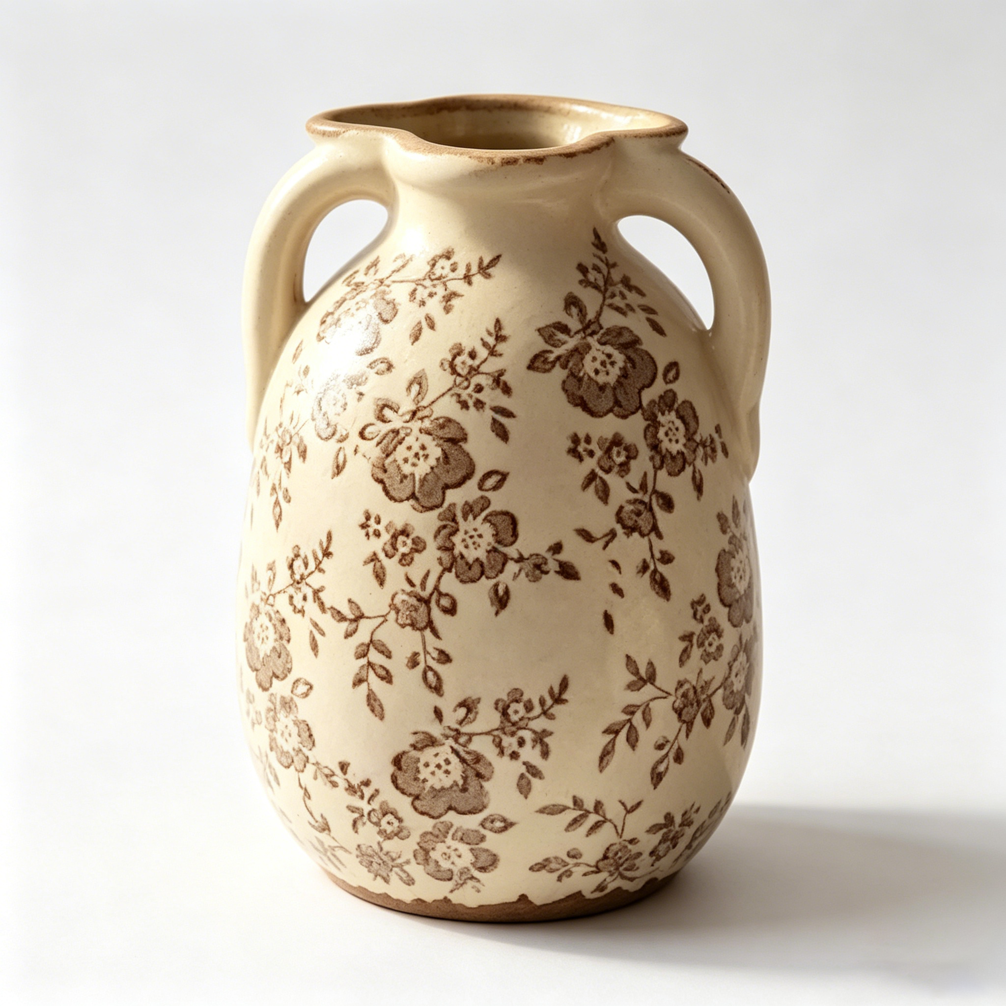 Rustic Sepia Floral Twin-Handled Vase