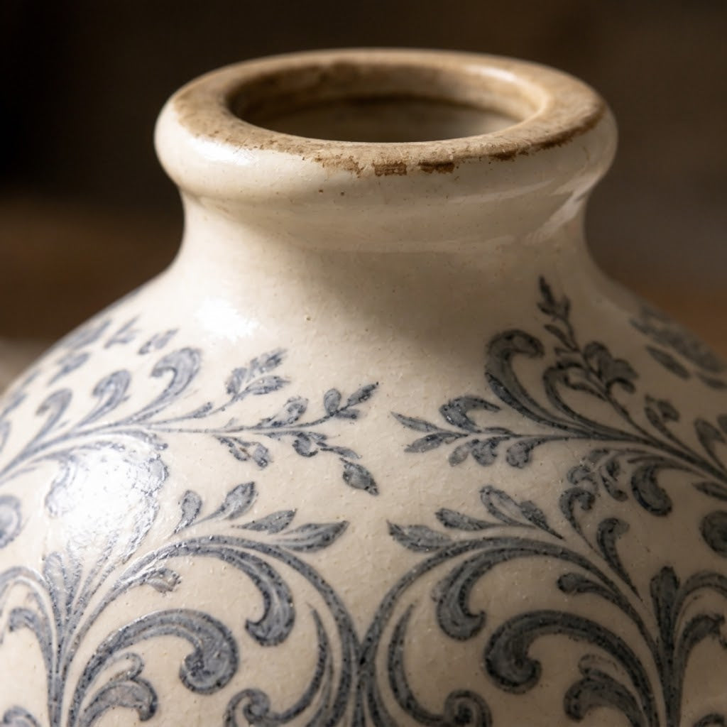Rustic Grey Damask Ceramic Globe Vase