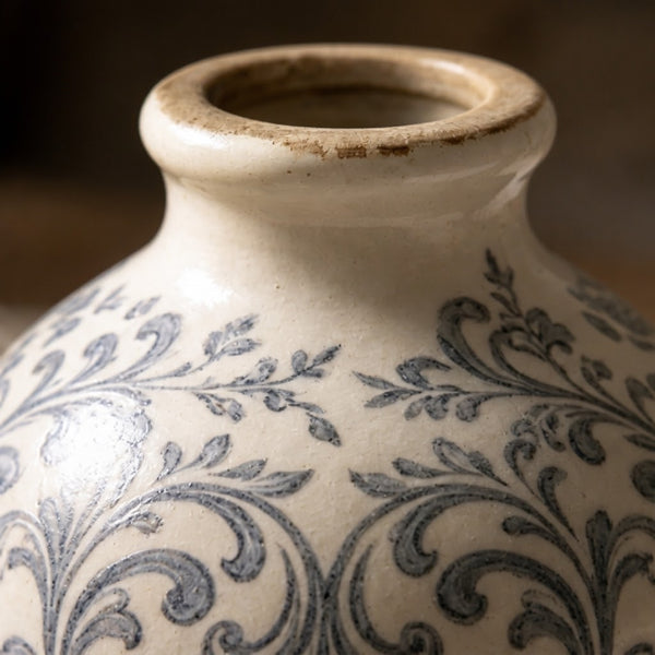 Rustic Grey Damask Ceramic Globe Vase