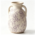 Rustic Lavender Floral Twin-Handled Ceramic Vase