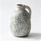 Rustic Slate Blue Floral Ceramic Pitcher Vase
