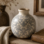 Rustic Grey Damask Ceramic Globe Vase