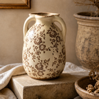 Rustic Sepia Floral Twin-Handled Vase