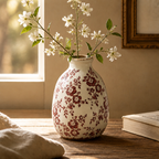 Rustic Cranberry Floral Ceramic Vase