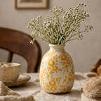 Vintage-Inspired Mustard Floral Ceramic Vase