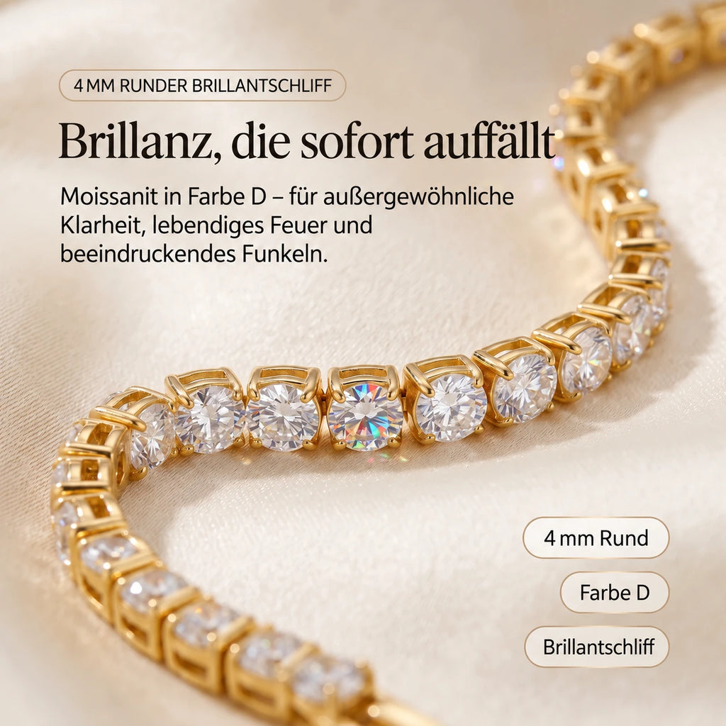Klassisches 4-mm-Moissanit-Tennisarmband – 14 Karat vergoldet & doppelter Sicherheitsverschluss – NUR HEUTE 90 % RABATT 🔥