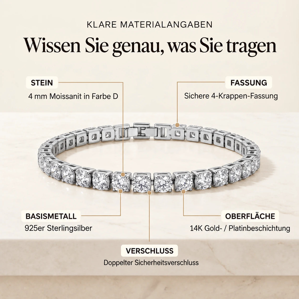 Klassisches 4-mm-Moissanit-Tennisarmband – 14 Karat vergoldet & doppelter Sicherheitsverschluss – NUR HEUTE 90 % RABATT 🔥
