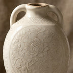 Vintage-Inspired Ivory Embossed Floral Ceramic Vase