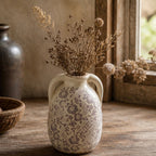 Rustic Plum Floral and Lattice Ceramic Vase