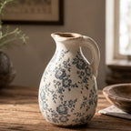 Rustic Slate Floral Ceramic Pitcher Vase