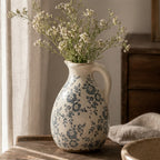 Rustic Slate Floral Ceramic Pitcher Vase