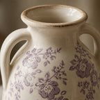 Rustic Lavender Floral Twin-Handled Ceramic Vase
