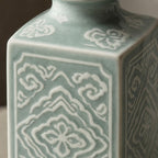 Vintage-Inspired Celadon Geometric Square Ceramic Vase